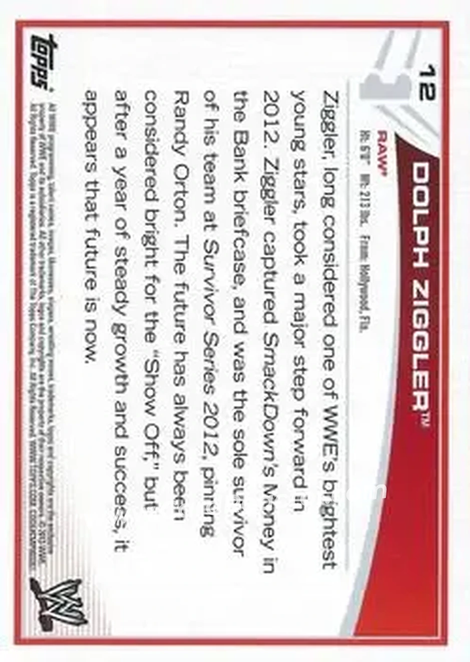 2013 Topps WWE #12 - Dolph Ziggler - Back