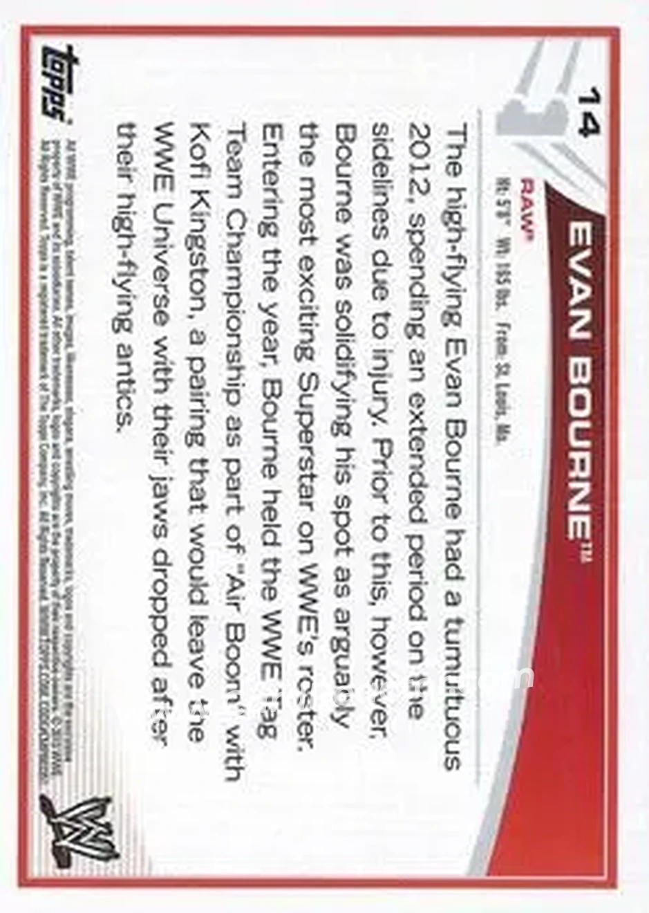 2013 Topps WWE #14 - Matt Sydal - Back