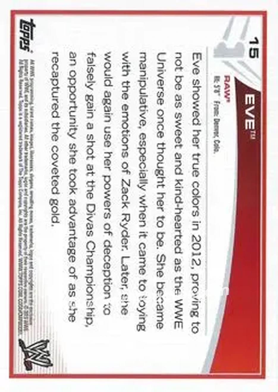 2013 Topps WWE #15 - Eve Torres - Back