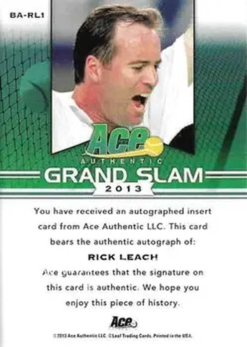 2013 Leaf Ace Authentic Grand Slam #BA-RL1 - Rick Leach - Back 2013 Leaf Ace Authentic Grand Slam #BA-RL1 - Rick Leach - Back