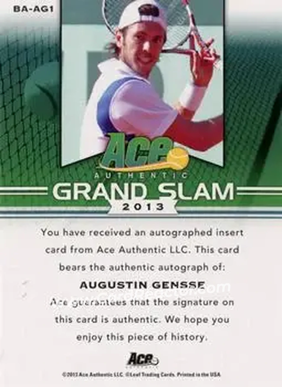 2013 Leaf Ace Authentic Grand Slam - Brown #BA-AG1 - Augustin Gensse - Back