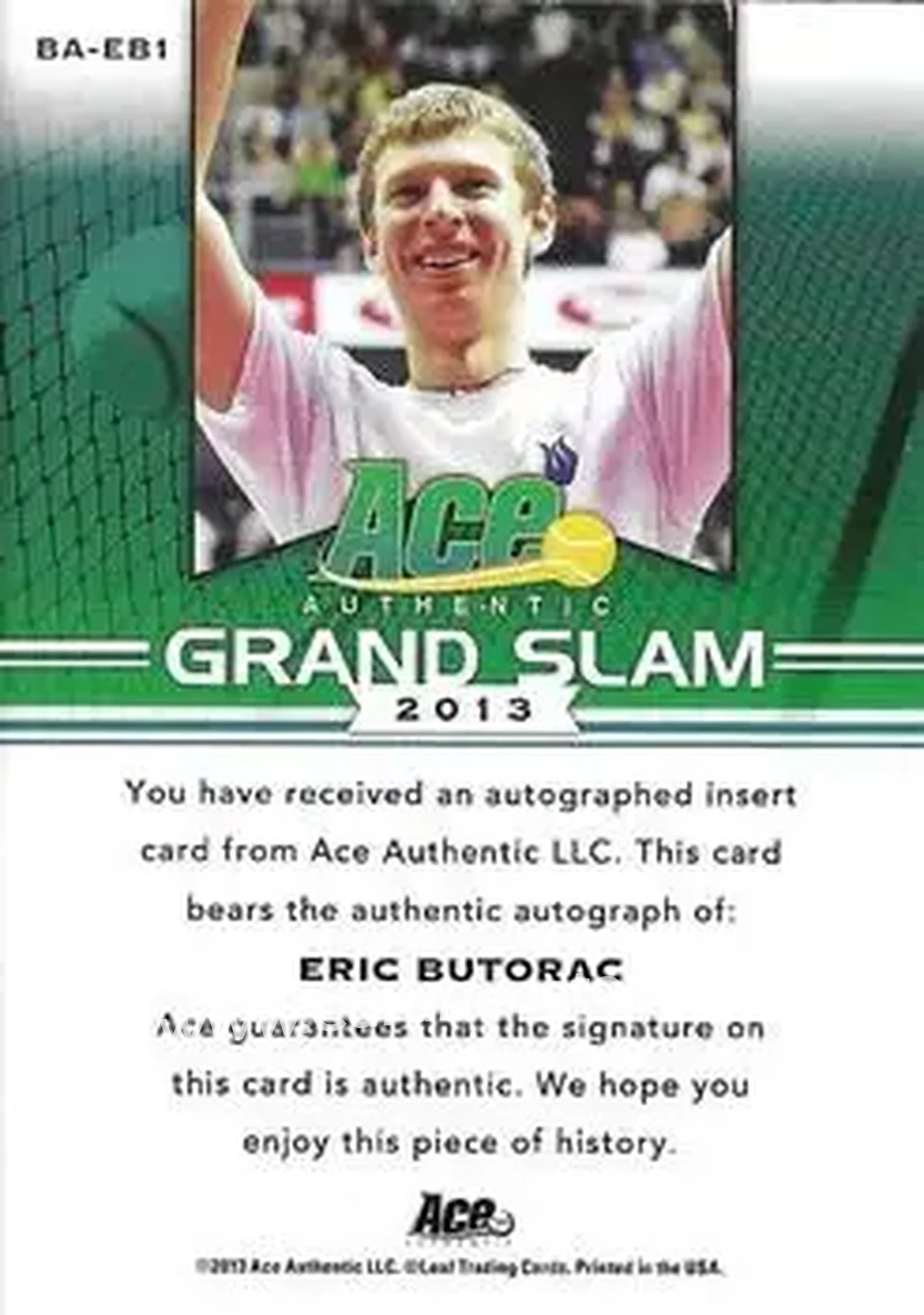 2013 Leaf Ace Authentic Grand Slam - Brown #BA-EB1 - Eric Butorac - Back