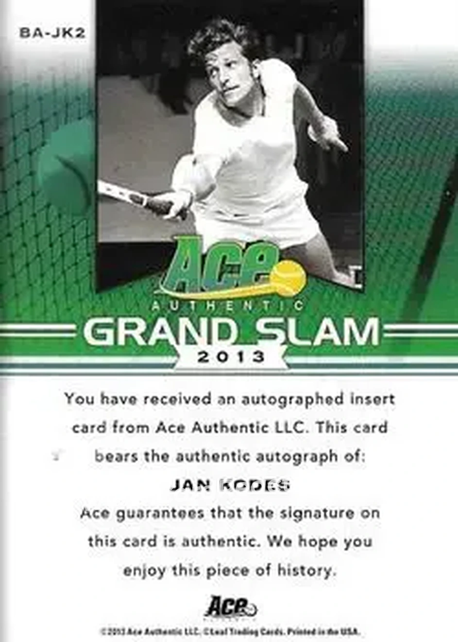 2013 Leaf Ace Authentic Grand Slam - Brown #BA-JK2 - Jan Kodes - Back 2013 Leaf Ace Authentic Grand Slam - Brown #BA-JK2 - Jan Kodes - Back