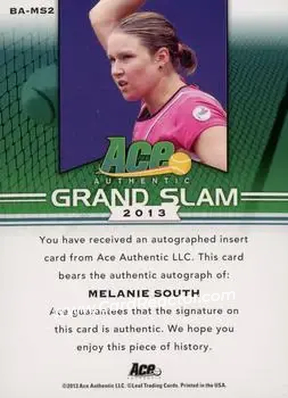 2013 Leaf Ace Authentic Grand Slam - Brown #BA-MS2 - Melanie South - Back 2013 Leaf Ace Authentic Grand Slam - Brown #BA-MS2 - Melanie South - Back