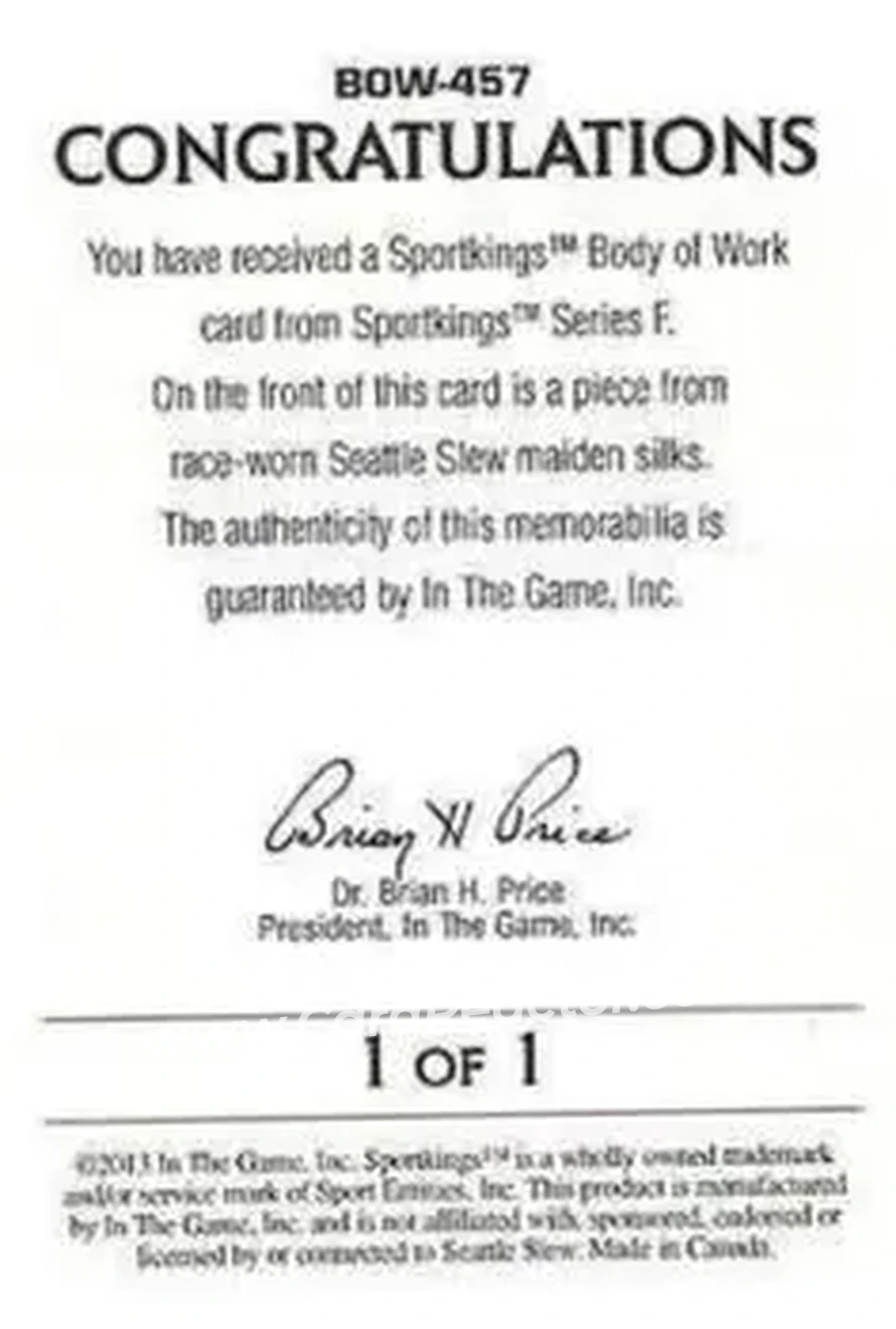 2013 Sportkings Series F - Body of Work #BOW-457 - Seattle Slew - Back