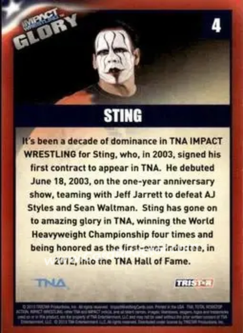 2013 TriStar TNA Impact Glory #4 - Sting - Back