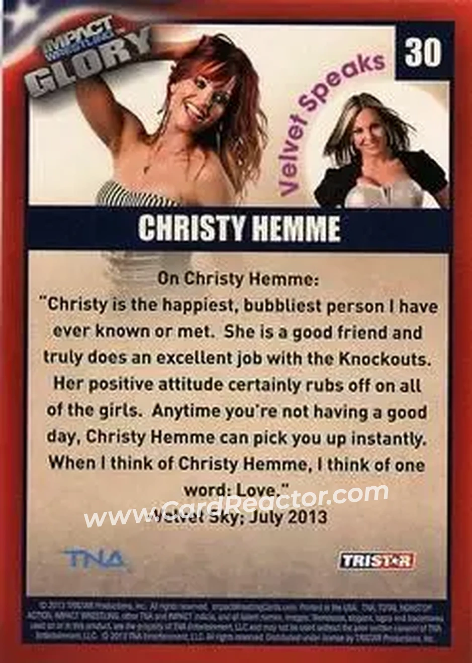 2013 TriStar TNA Impact Glory #30 - Christy Hemme - Back