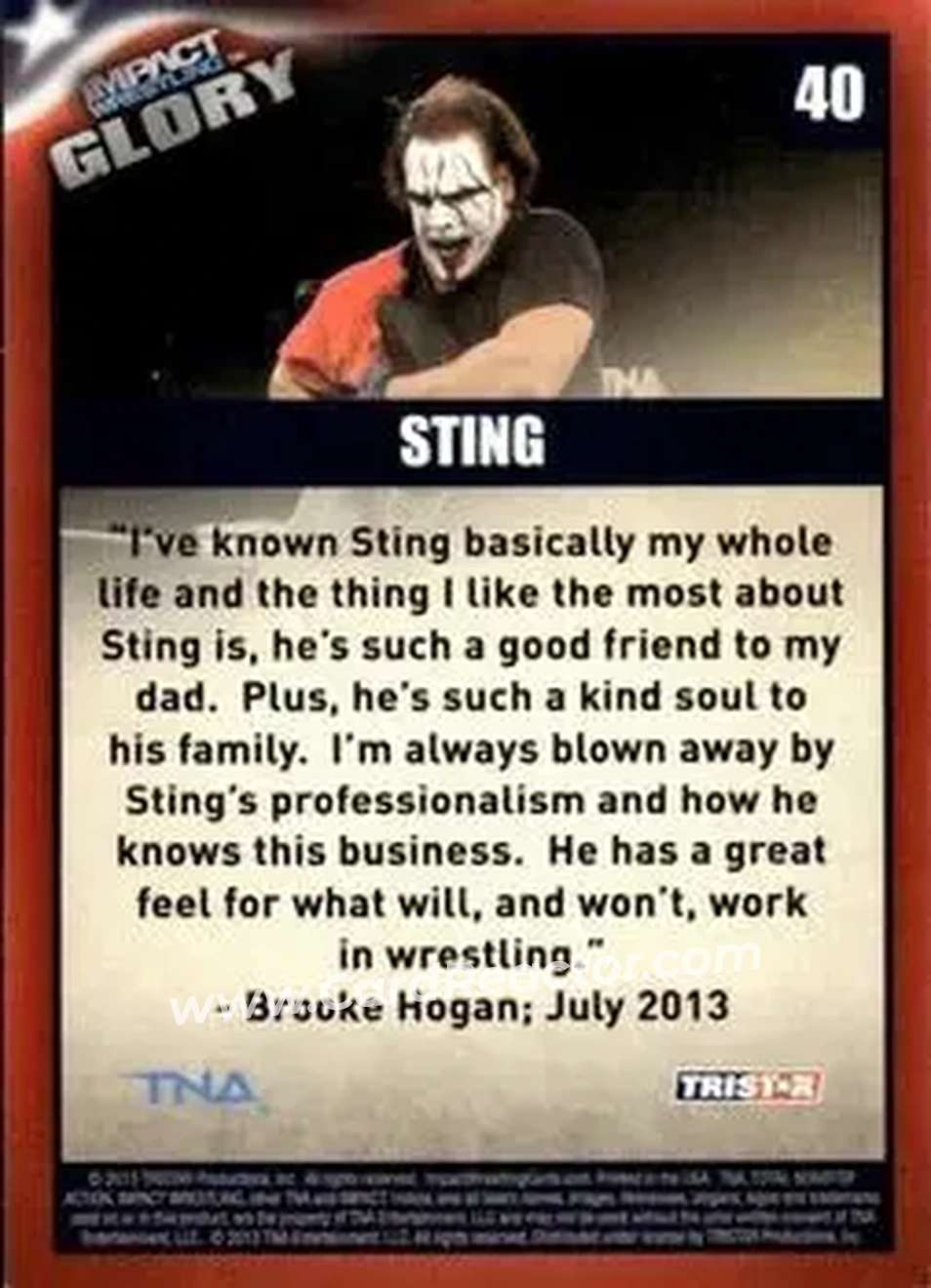 2013 TriStar TNA Impact Glory #40 - Sting - Back