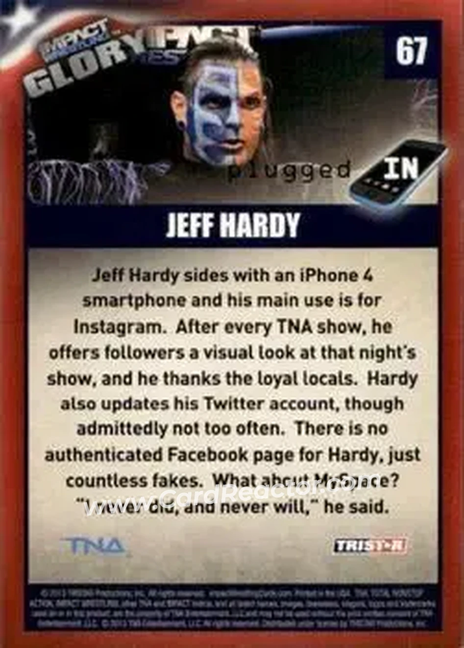 2013 TriStar TNA Impact Glory #67 - Jeff Hardy - Back