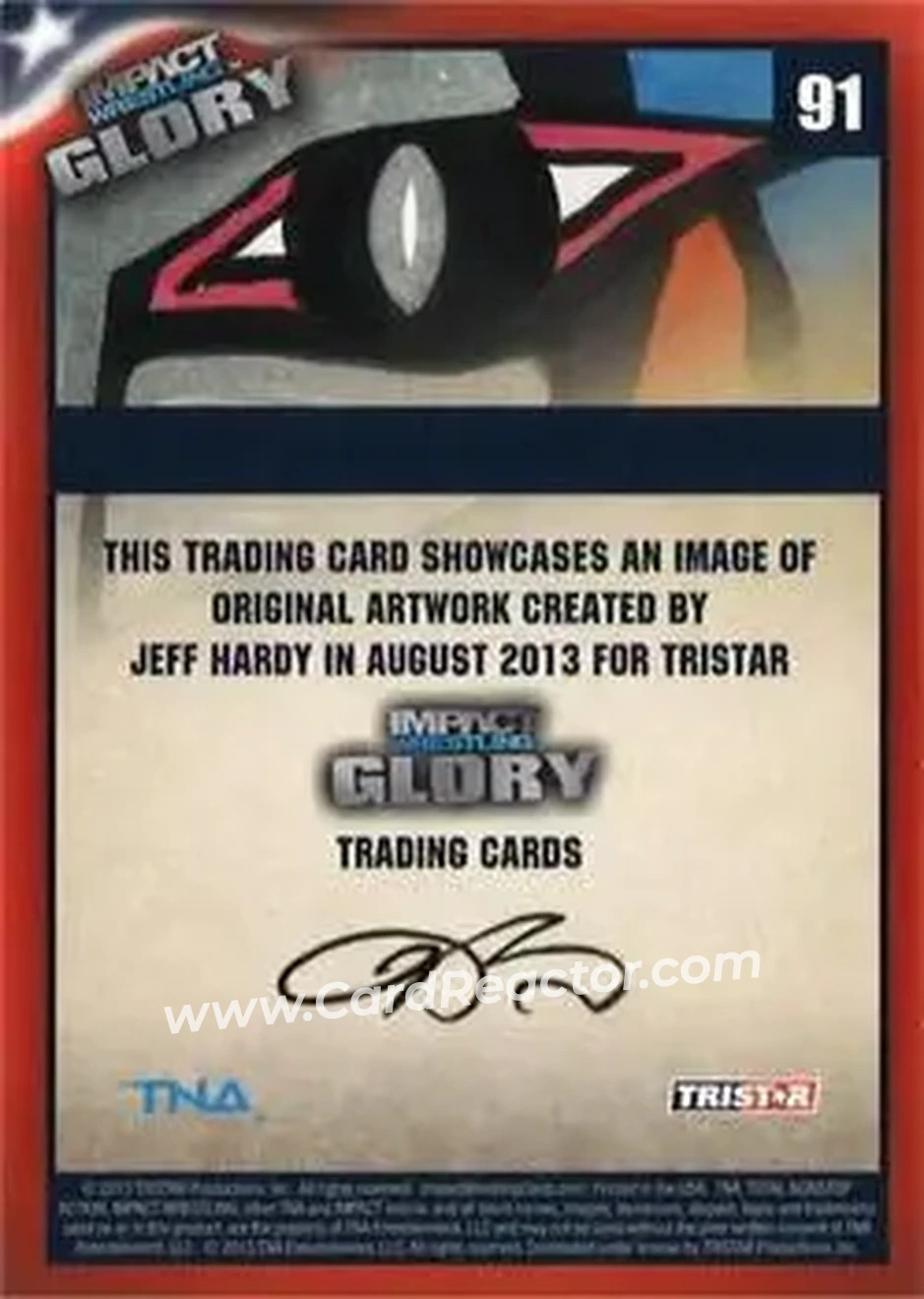 2013 TriStar TNA Impact Glory #91 - Jeff Hardy Original Art - Back