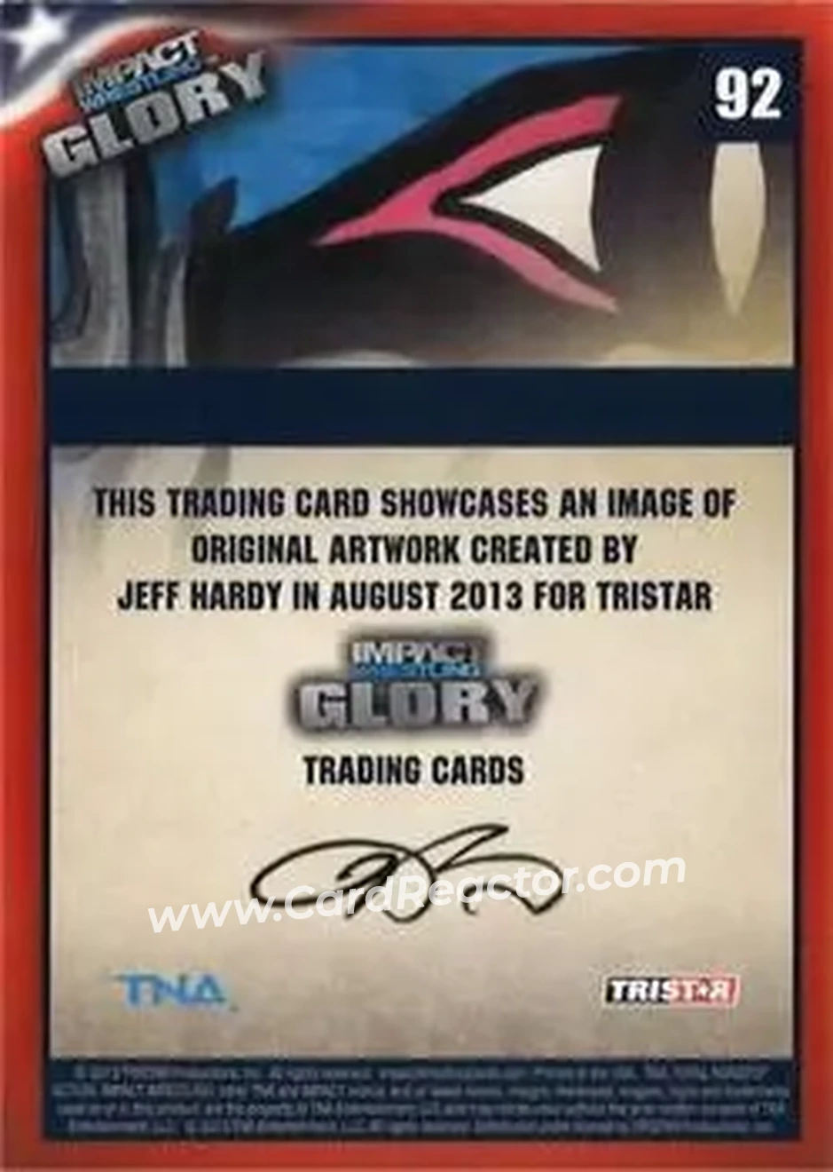 2013 TriStar TNA Impact Glory #92 - Jeff Hardy Original Art - Back