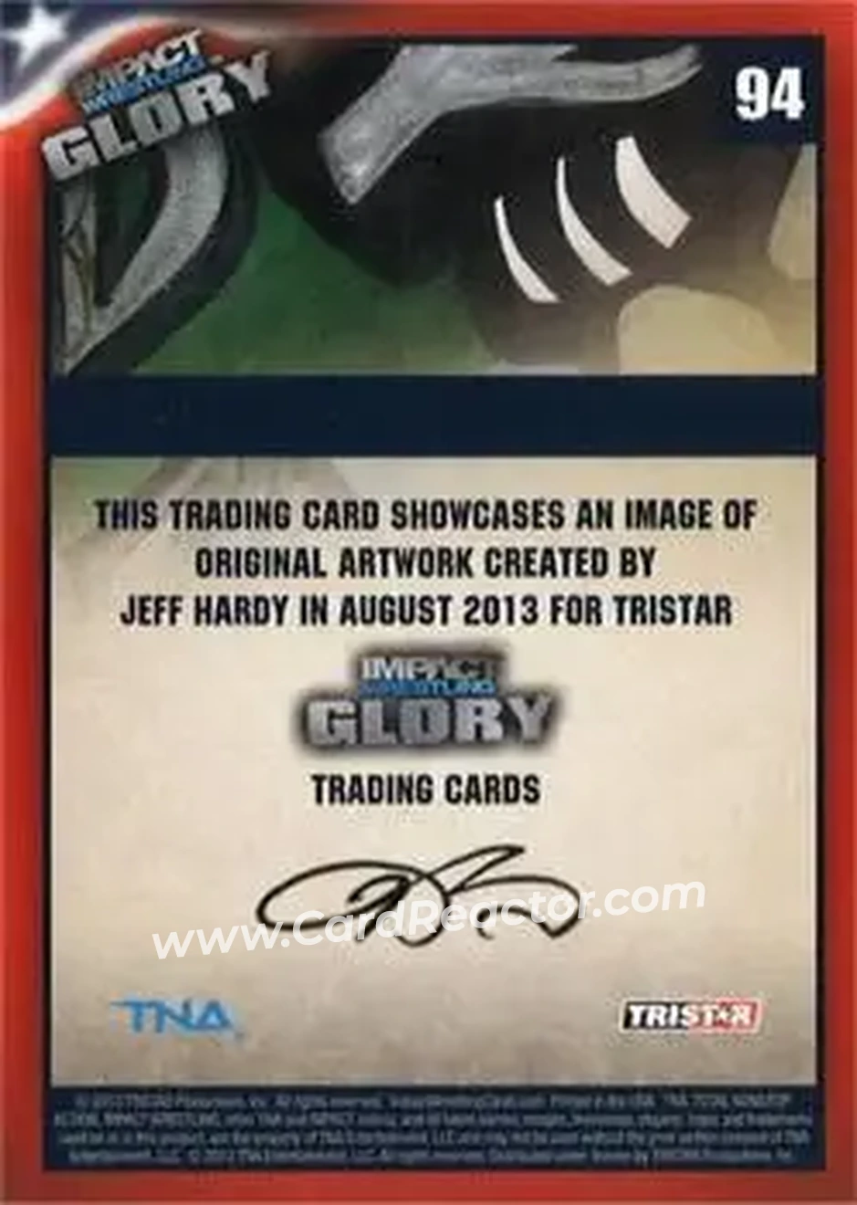2013 TriStar TNA Impact Glory #94 - Jeff Hardy Original Art - Back
