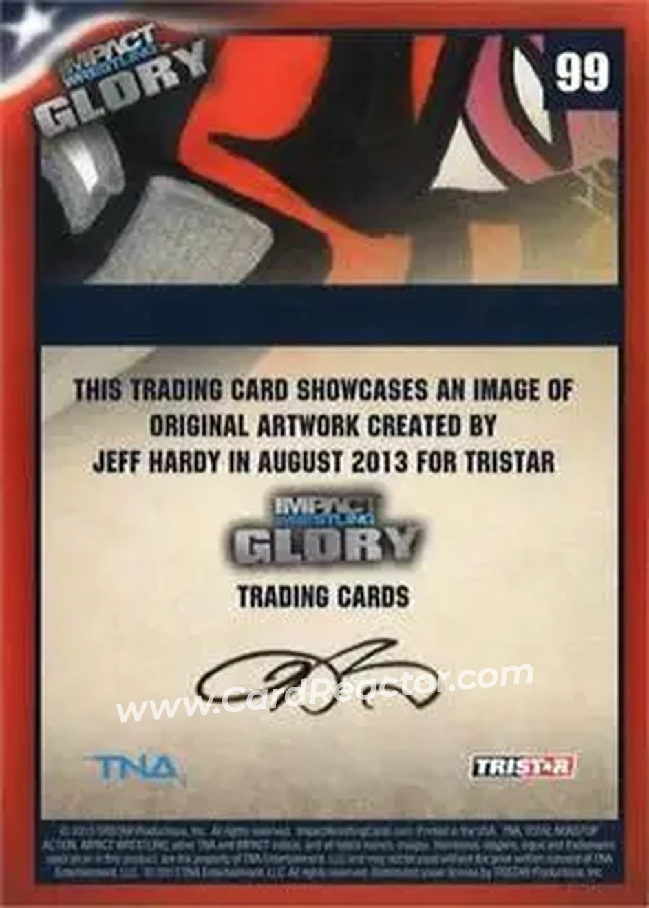 2013 TriStar TNA Impact Glory #99 - Jeff Hardy Original Art - Back
