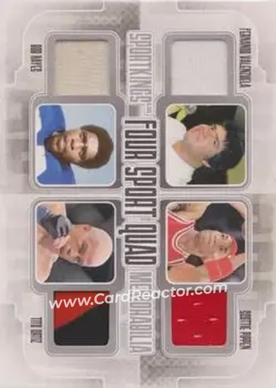 2013 Sportkings Series F - Four Sport Quad Memorabilia Silver #FSQM-01 - Fernando Valenzuela - Scottie Pippen - Bob Hayes - Tito Ortiz MEM, PR19 - Front