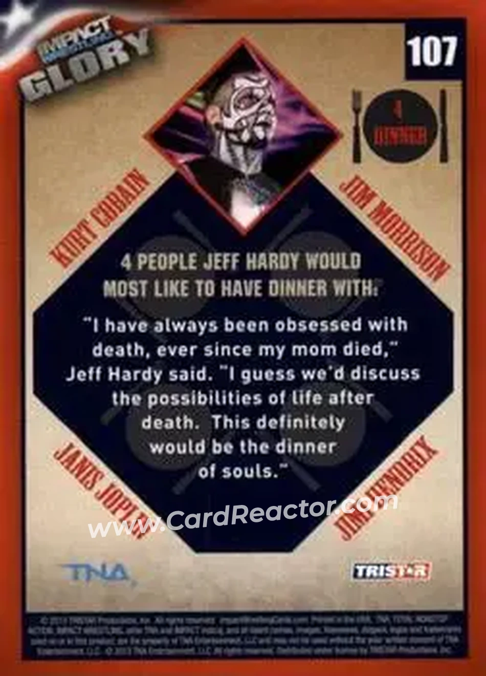 2013 TriStar TNA Impact Glory #107 - Jeff Hardy - Back 2013 TriStar TNA Impact Glory #107 - Jeff Hardy - Back