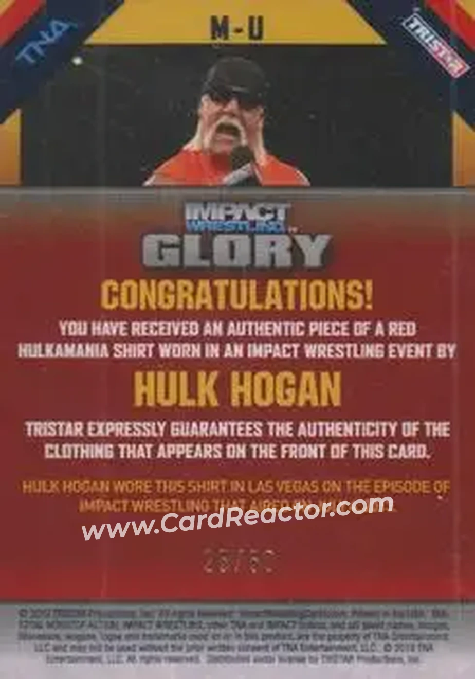 2013 TriStar TNA Impact Glory - Hulk Hogan Memorabilia Gold #M-U - Hulk Hogan - Back