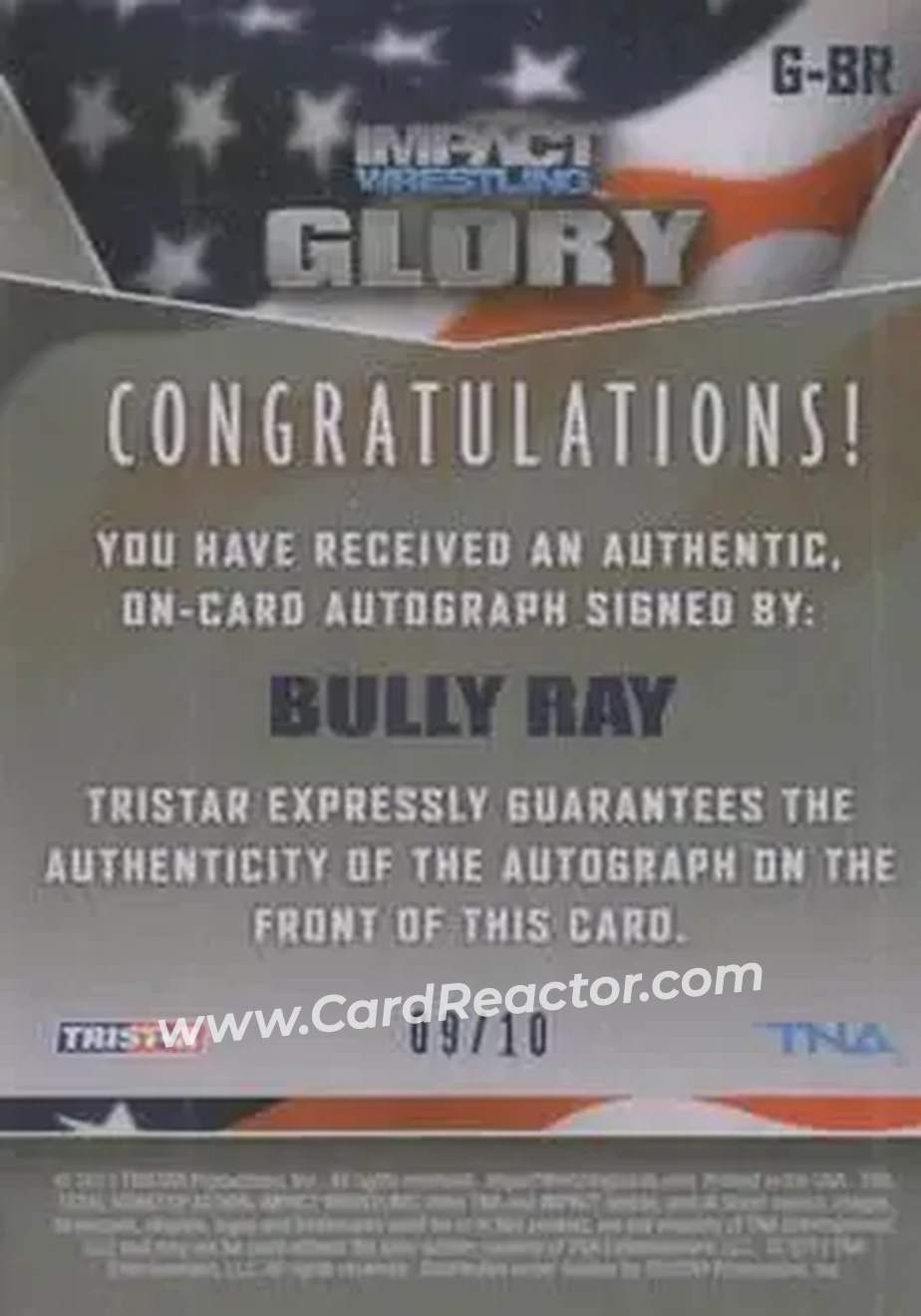 2013 TriStar TNA Impact Glory - On-Card Autographs Blue #G-BR - Bubba Ray Dudley - Back 2013 TriStar TNA Impact Glory - On-Card Autographs Blue #G-BR - Bubba Ray Dudley - Back