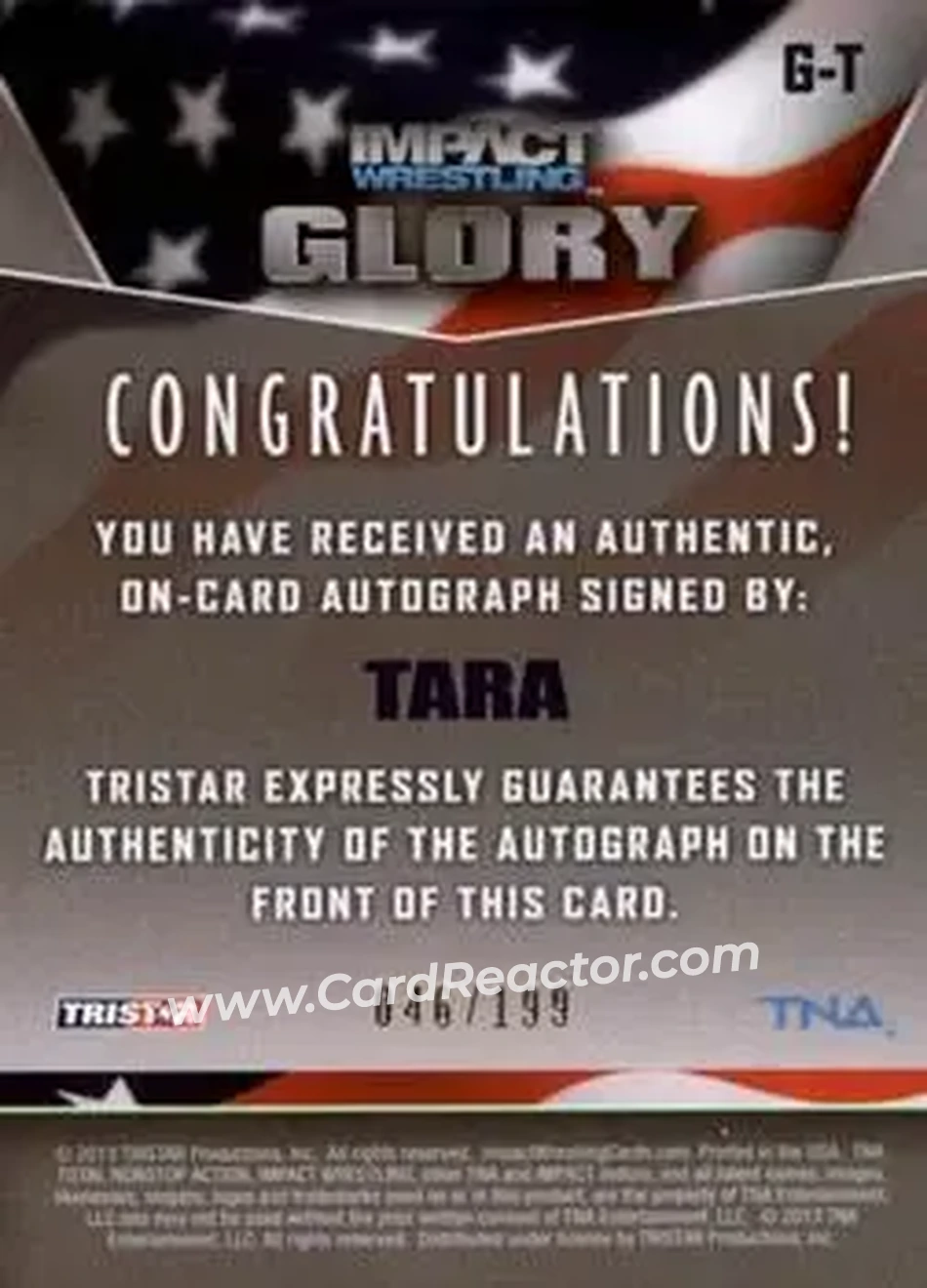 2013 TriStar TNA Impact Glory - On-Card Autographs Gold #G-T - Victoria - Back 2013 TriStar TNA Impact Glory - On-Card Autographs Gold #G-T - Victoria - Back