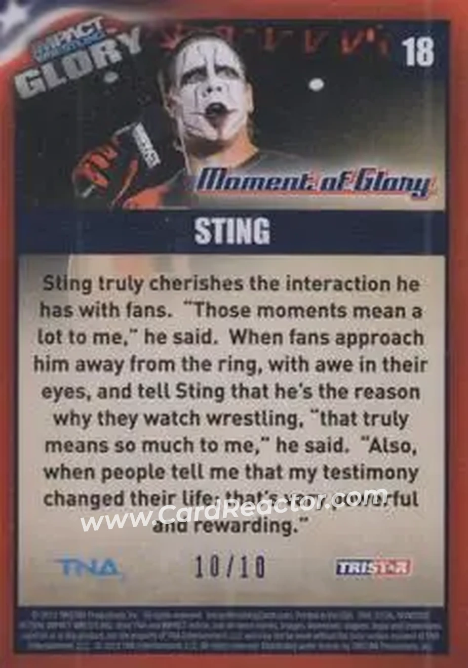 2013 TriStar TNA Impact Glory - Blue #18 - Sting - Back