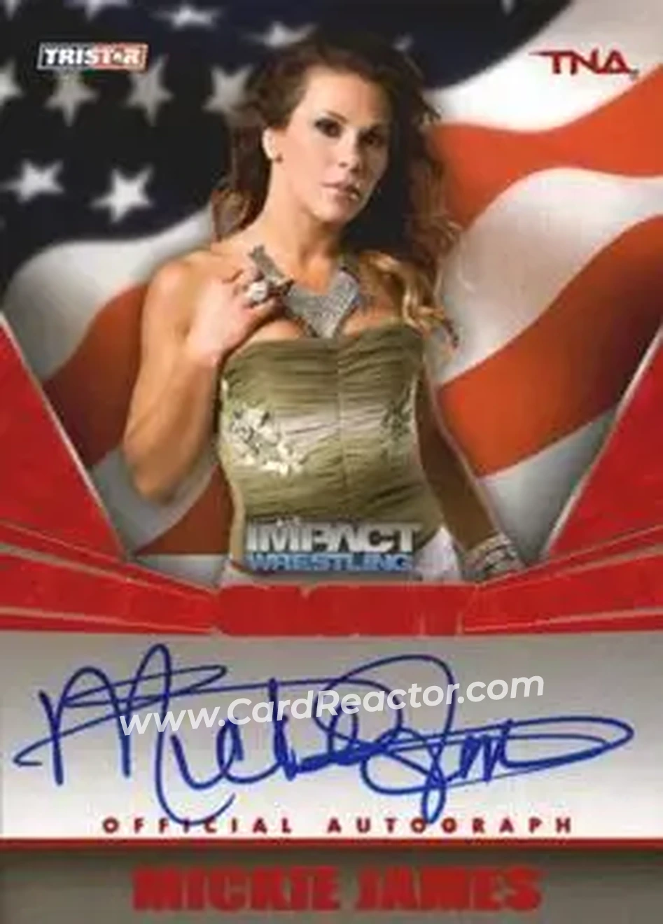 2013 TriStar TNA Impact Glory - On-Card Autographs Red #G-MJ - Mickie James - Front 2013 TriStar TNA Impact Glory - On-Card Autographs Red #G-MJ - Mickie James - Front