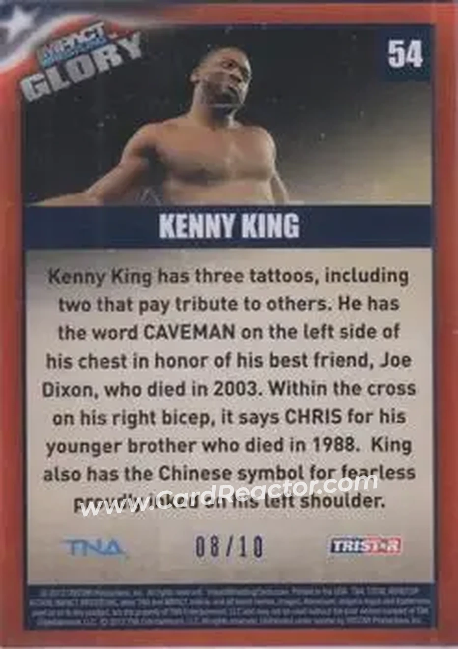 2013 TriStar TNA Impact Glory - Blue #54 - Kenny King - Back