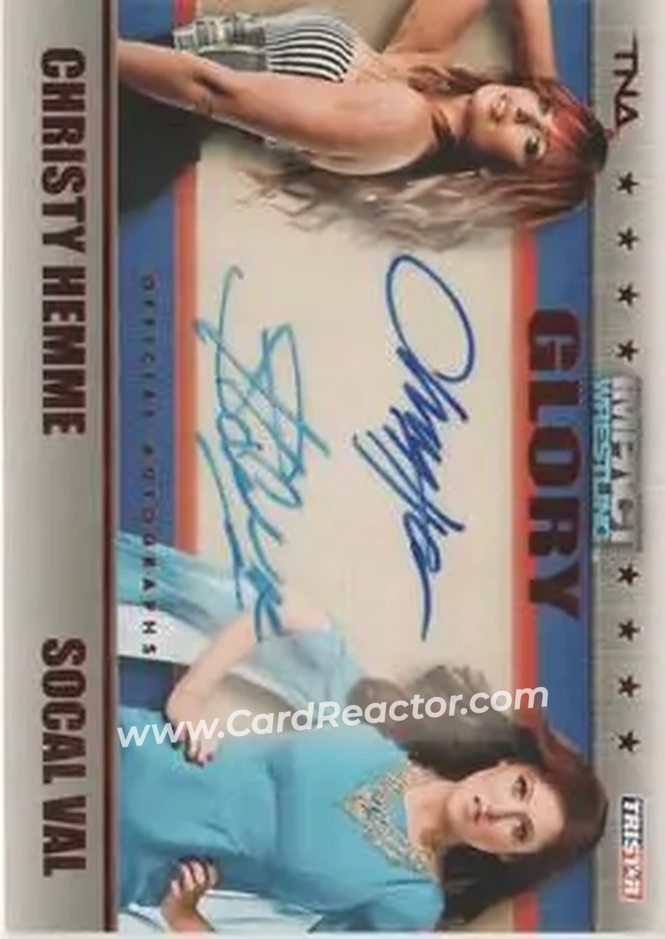 2013 TriStar TNA Impact Glory - Dual Autographs Red #21 - Christy Hemme - SoCal Val AU, SN50 - Front 2013 TriStar TNA Impact Glory - Dual Autographs Red #21 - Christy Hemme - SoCal Val AU, SN50 - Front