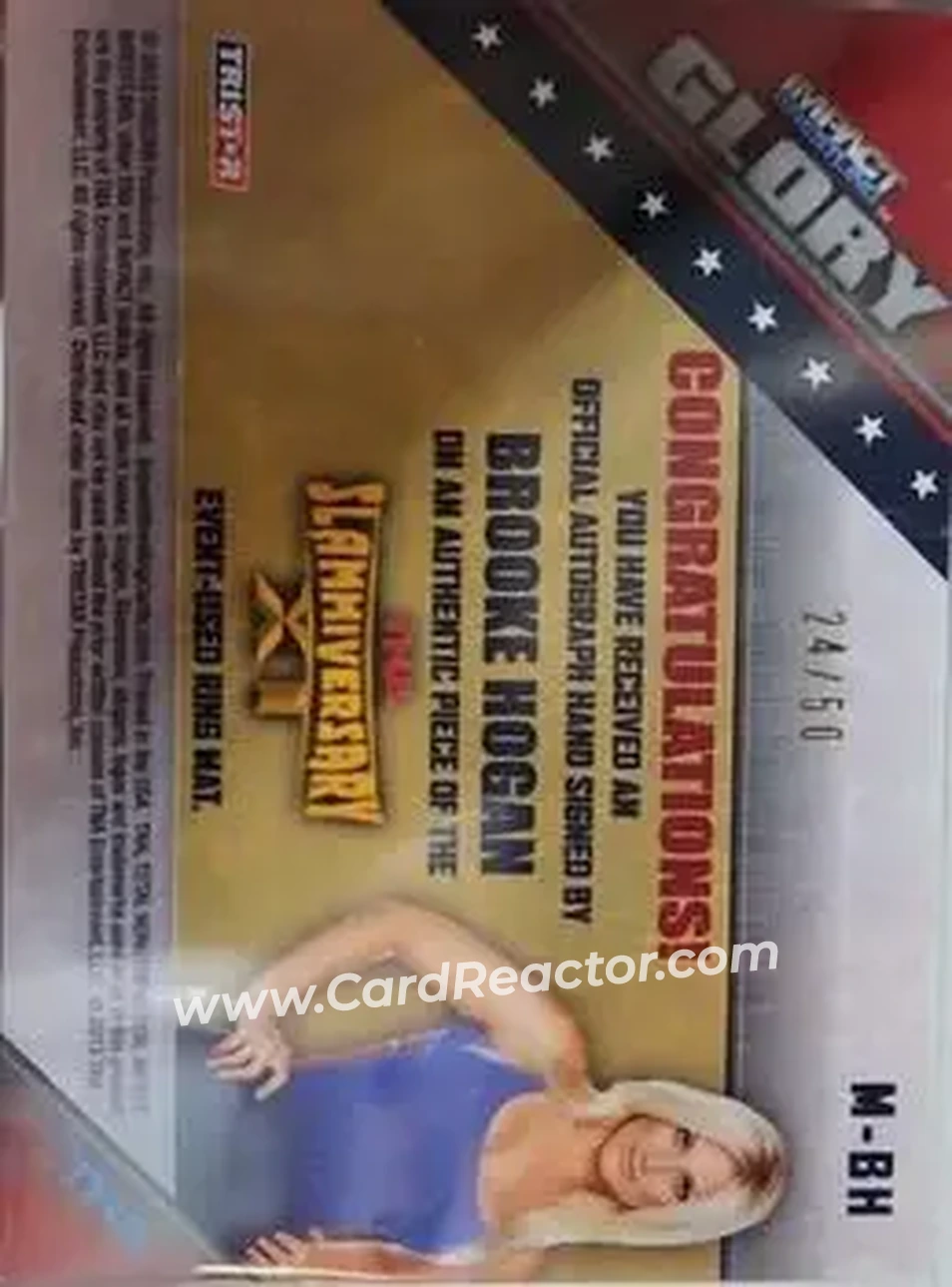 2013 TriStar TNA Impact Glory - Mat Relic Autographs Gold #MBH - Brooke Hogan - Back 2013 TriStar TNA Impact Glory - Mat Relic Autographs Gold #MBH - Brooke Hogan - Back