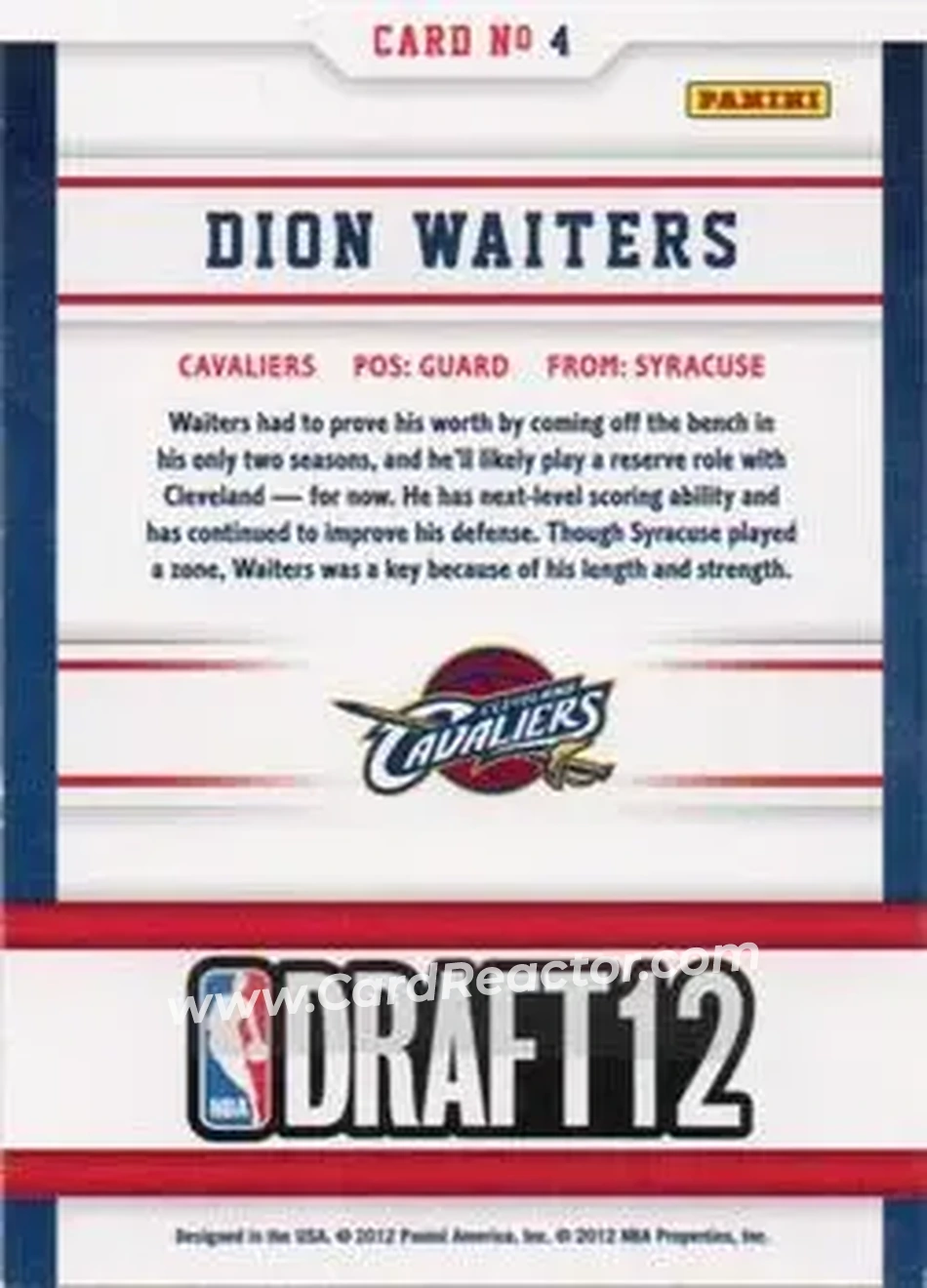 2012-13 Hoops International - Draft Night #4 - Dion Waiters - Cleveland Cavaliers - Back