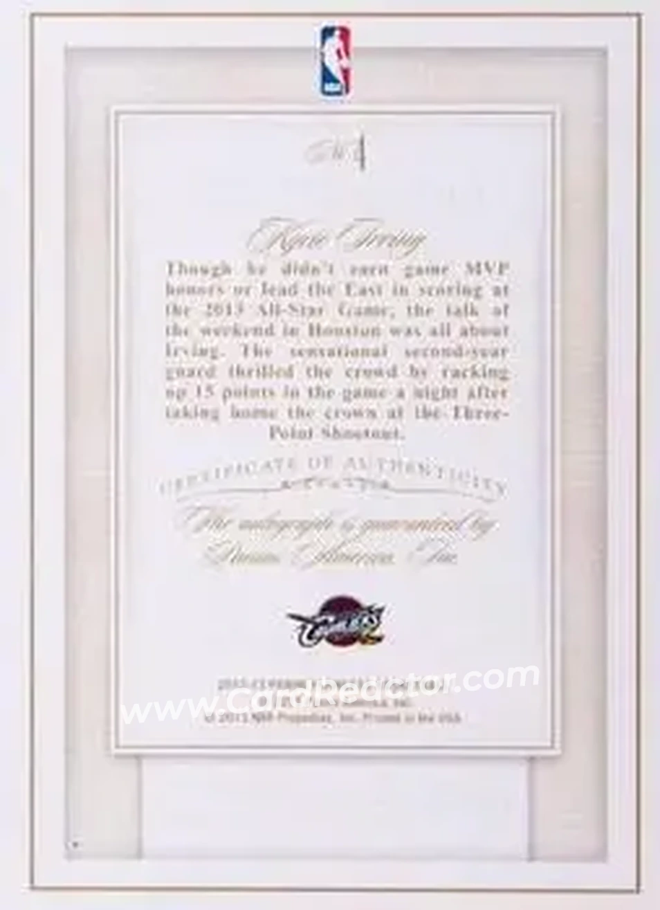 2012-13 Panini Flawless - All-Star Ink Emerald #4 - Kyrie Irving - Cleveland Cavaliers - Back