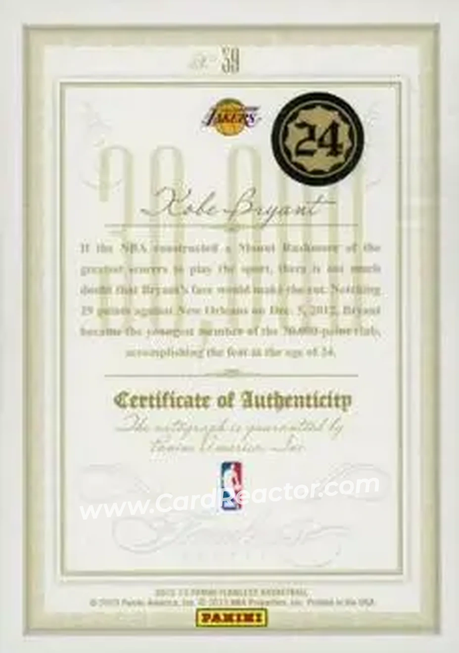 2012-13 Panini Flawless - BenchMarks #39 - Kobe Bryant - Los Angeles Lakers - Back