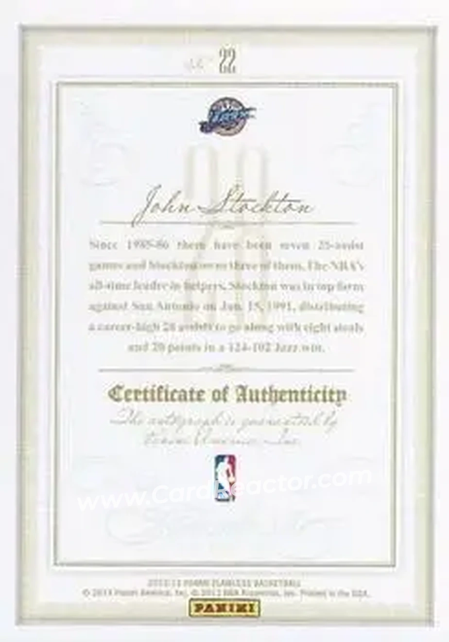 2012-13 Panini Flawless - BenchMarks Emerald #22 - John Stockton - Utah Jazz - Back