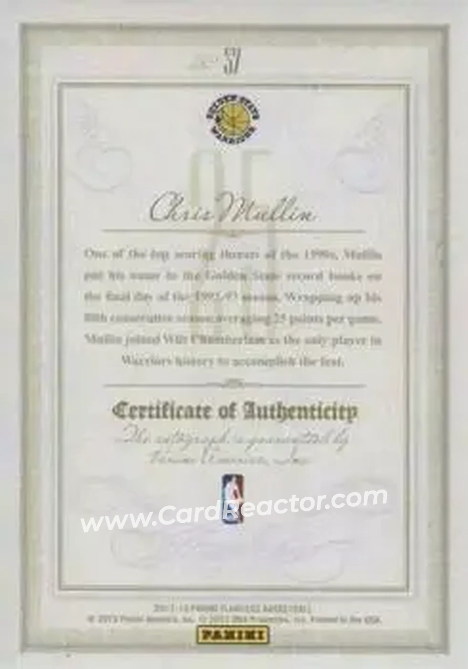 2012-13 Panini Flawless - BenchMarks Emerald #37 - Chris Mullin - Golden State Warriors - Back