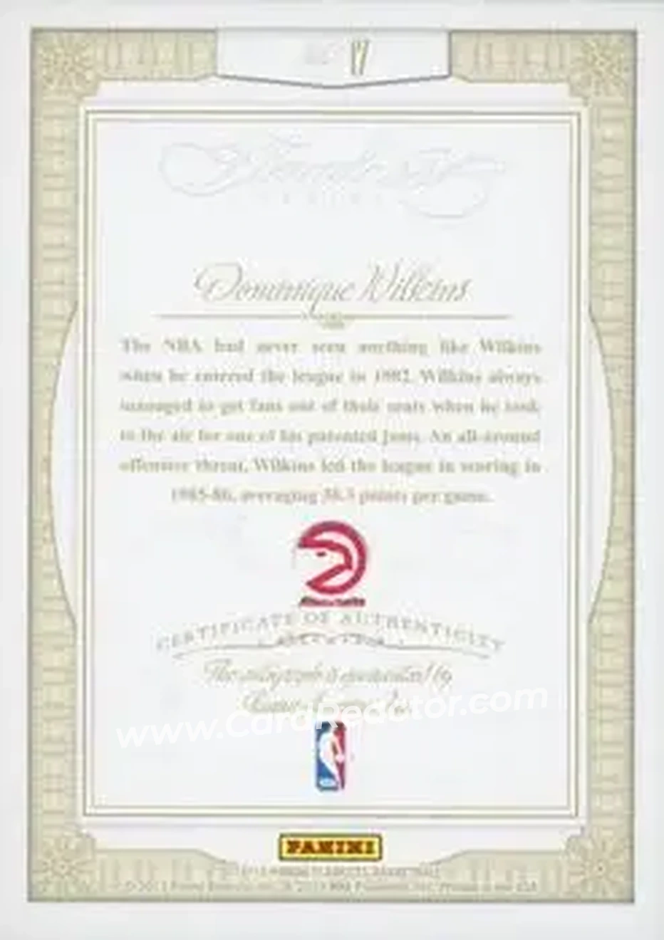 2012-13 Panini Flawless - Greats Autographs #17 - Dominique Wilkins - Atlanta Hawks - Back