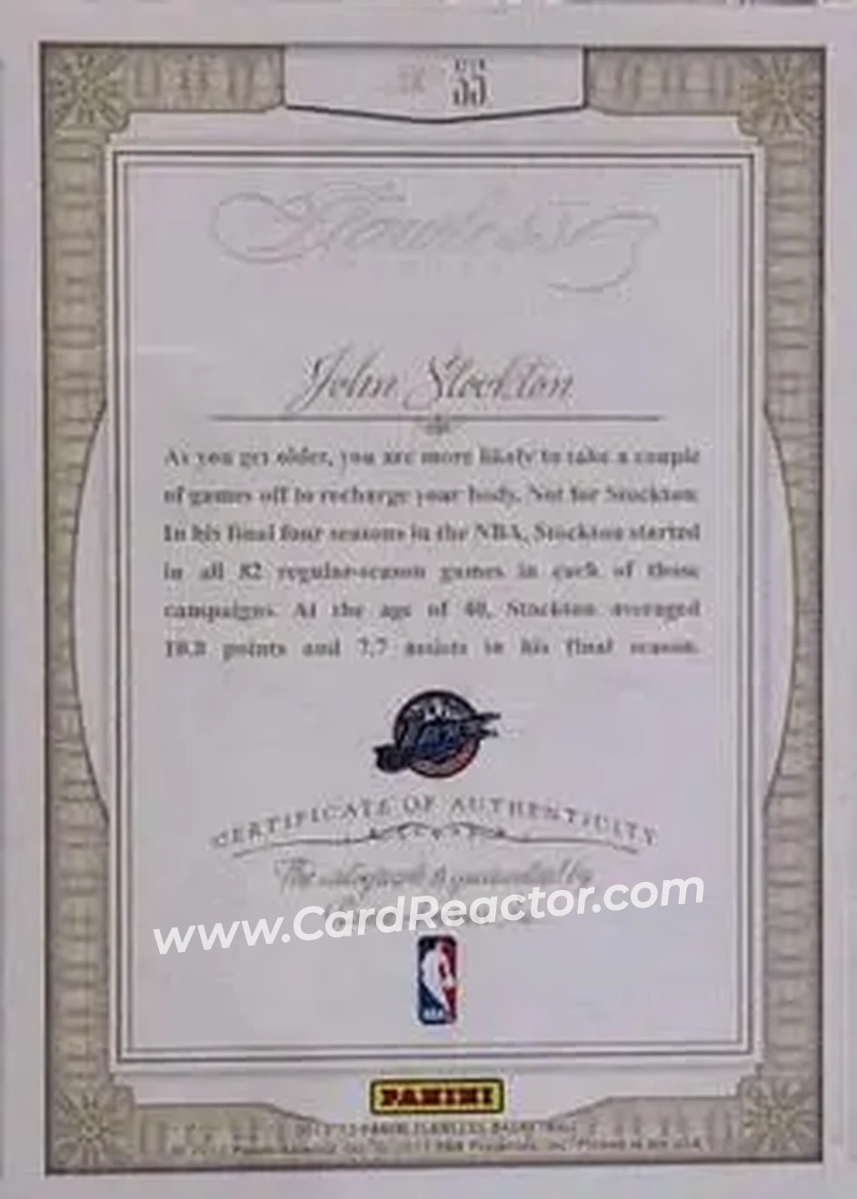 2012-13 Panini Flawless - Greats Autographs Platinum #35 - John Stockton - Utah Jazz - Back 2012-13 Panini Flawless - Greats Autographs Platinum #35 - John Stockton - Utah Jazz - Back