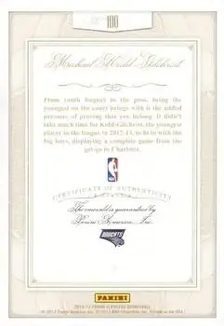 2012-13 Panini Flawless - Emerald #100 - Michael Kidd-Gilchrist - Charlotte Bobcats - Back