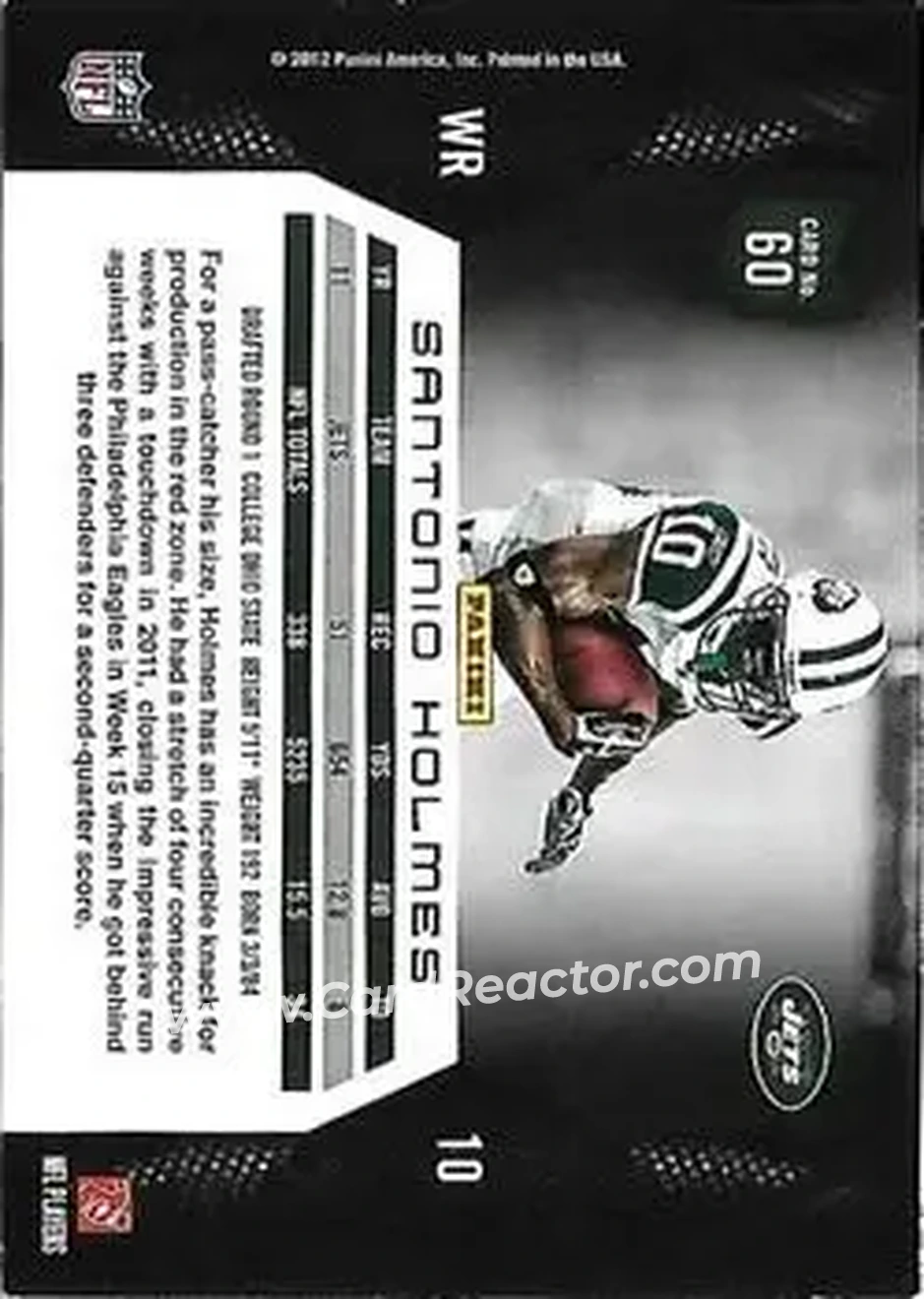 2012 Panini Momentum #60 - Santonio Holmes - New York Jets - Back