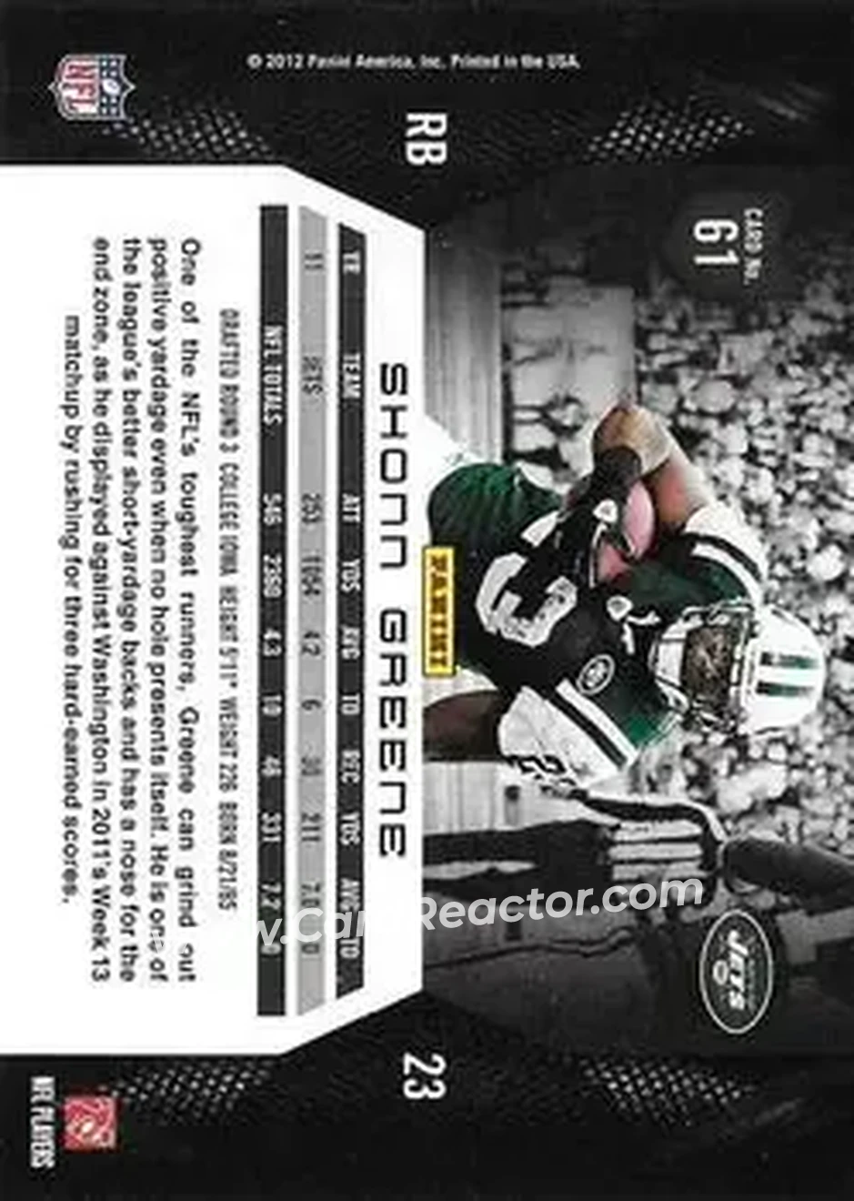 2012 Panini Momentum #61 - Shonn Greene - New York Jets - Back