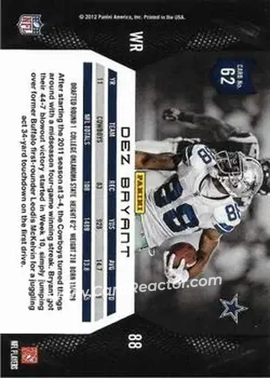 2012 Panini Momentum #62 - Dez Bryant - Dallas Cowboys - Back