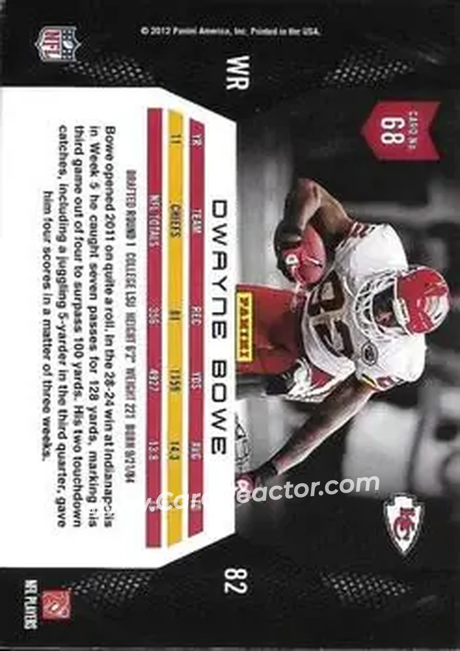 2012 Panini Momentum #68 - Dwayne Bowe - Kansas City Chiefs - Back