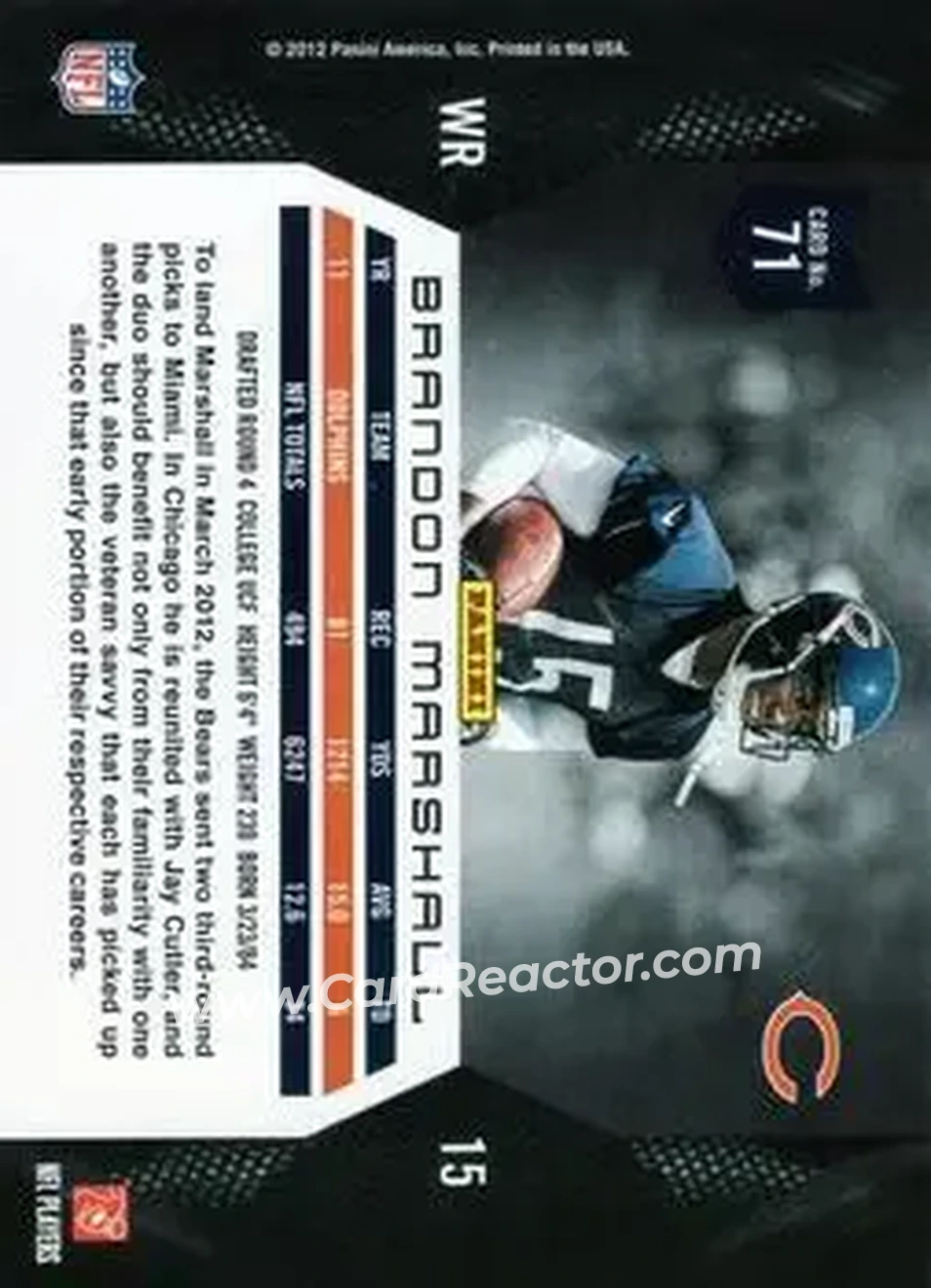 2012 Panini Momentum #71 - Brandon Marshall - Chicago Bears - Back 2012 Panini Momentum #71 - Brandon Marshall - Chicago Bears - Back