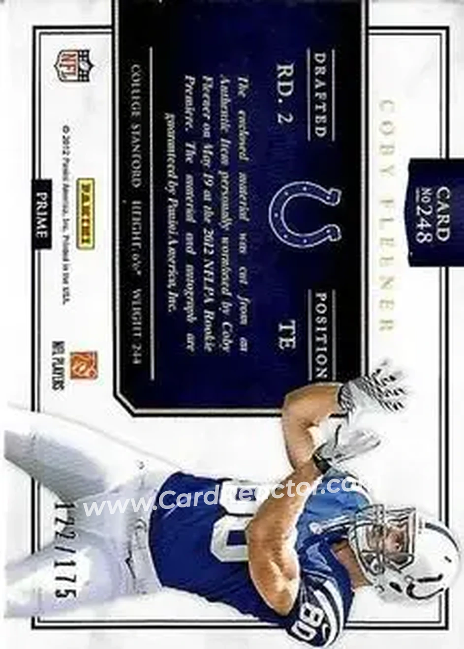 2012 Panini Prominence #248 - Coby Fleener - Indianapolis Colts - Back