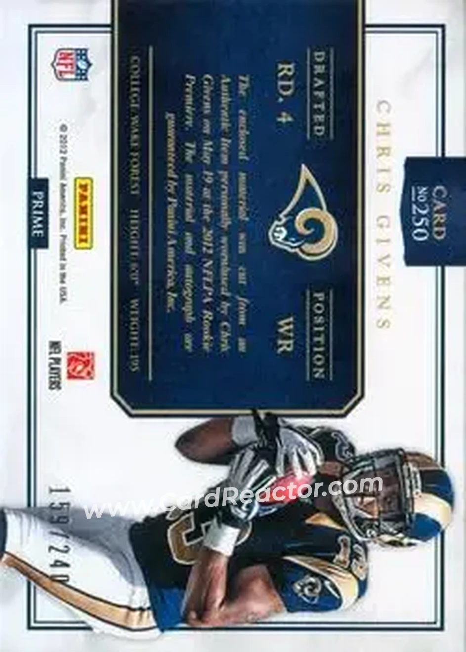 2012 Panini Prominence #250 - Chris Givens - St. Louis Rams - Back