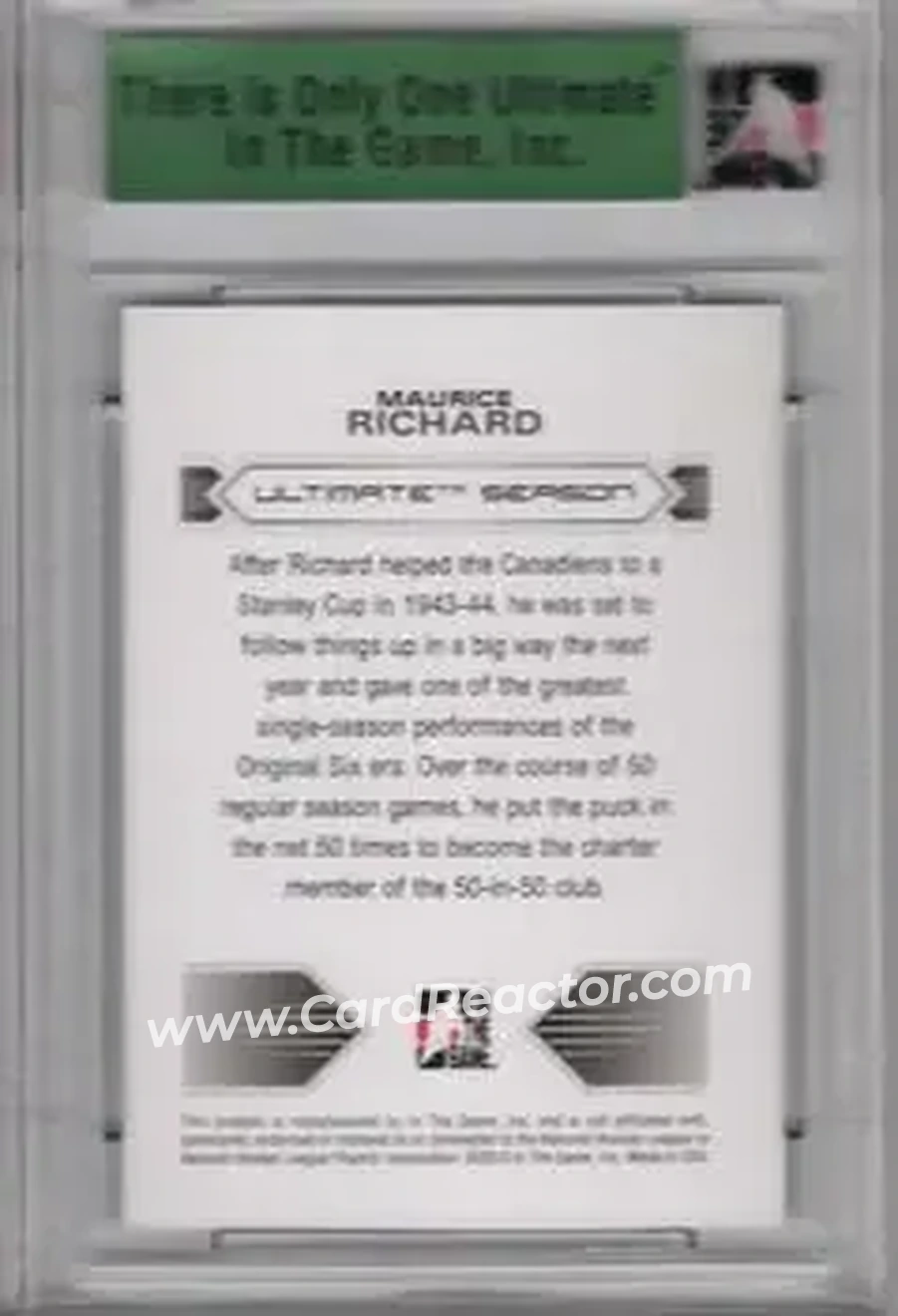 2012-13 In The Game Ultimate Memorabilia #NNO - Maurice Richard - Montreal Canadiens - Back