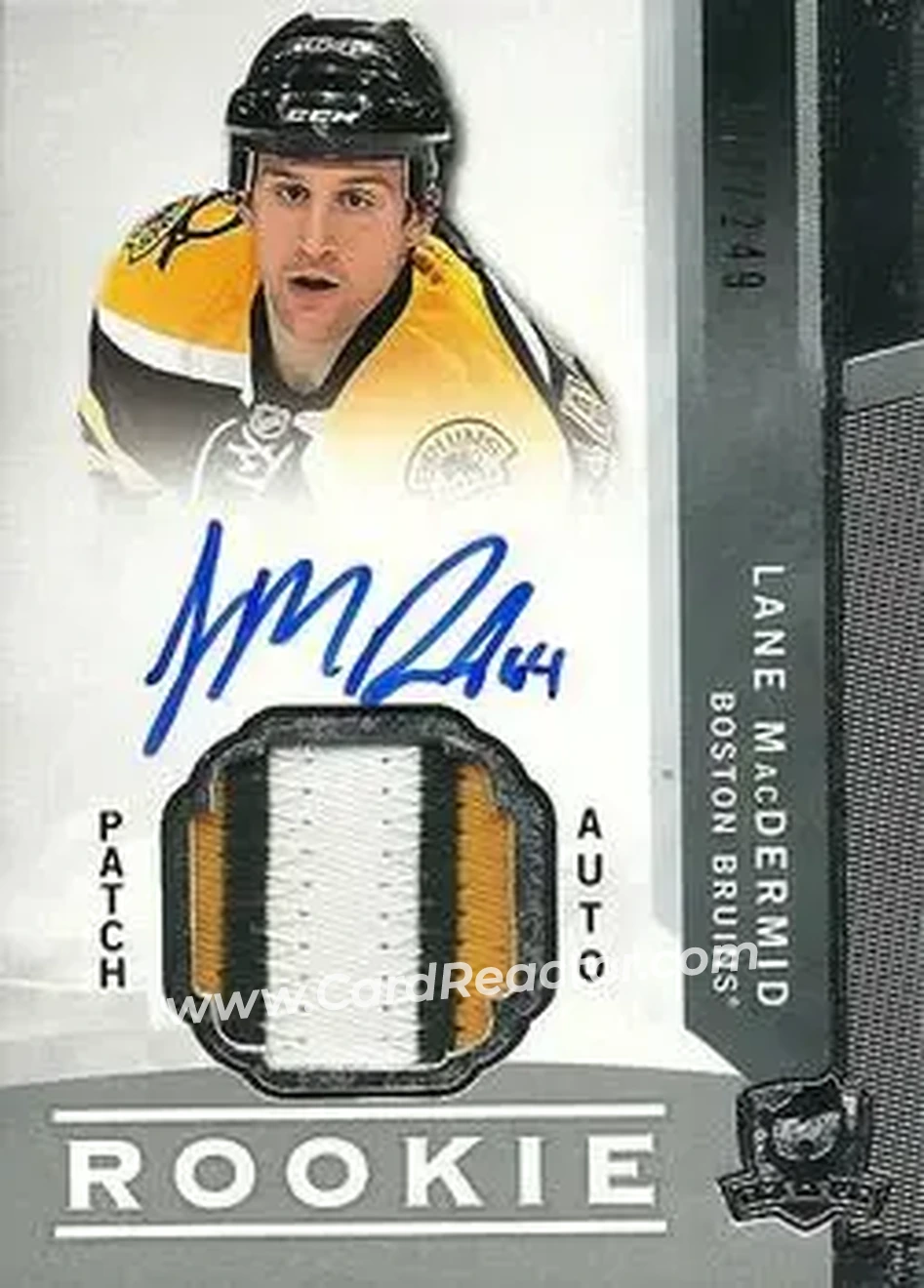 2012-13 Upper Deck The Cup #92 - Lane MacDermid - Boston Bruins - Front 2012-13 Upper Deck The Cup #92 - Lane MacDermid - Boston Bruins - Front