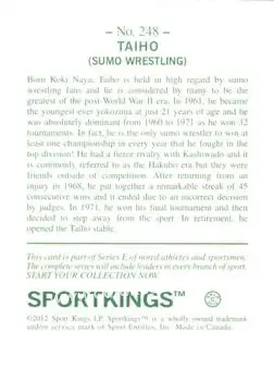 2012 Sportkings Series E #248 - Taiho Koki - Back