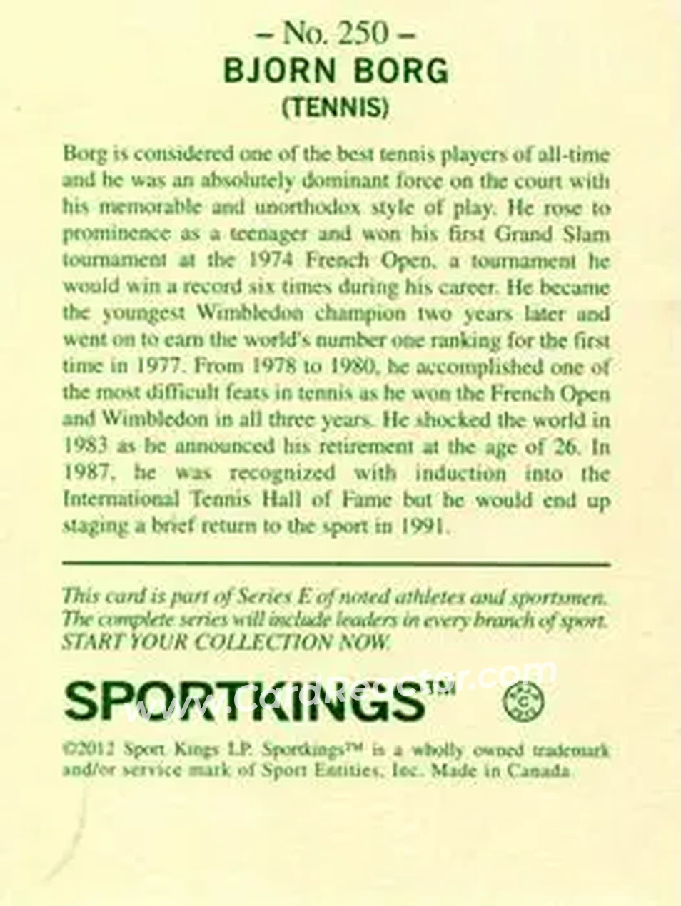 2012 Sportkings Series E #250 - Björn Borg - Back