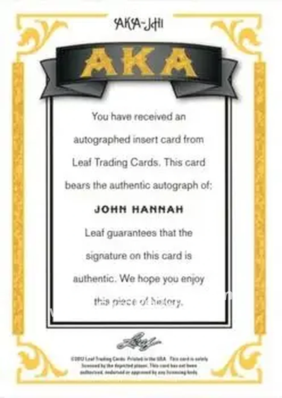2012 Leaf Legends of Sport - AKA Autographs #AKA-JH1 - John Hannah - Alabama Crimson Tide - Back