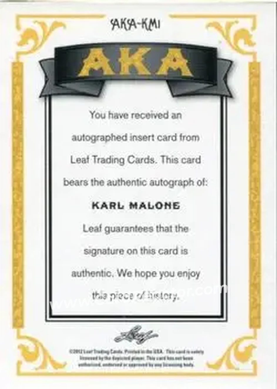 2012 Leaf Legends of Sport - AKA Autographs #AKA-KM1 - Karl Malone - Utah Jazz - Back 2012 Leaf Legends of Sport - AKA Autographs #AKA-KM1 - Karl Malone - Utah Jazz - Back