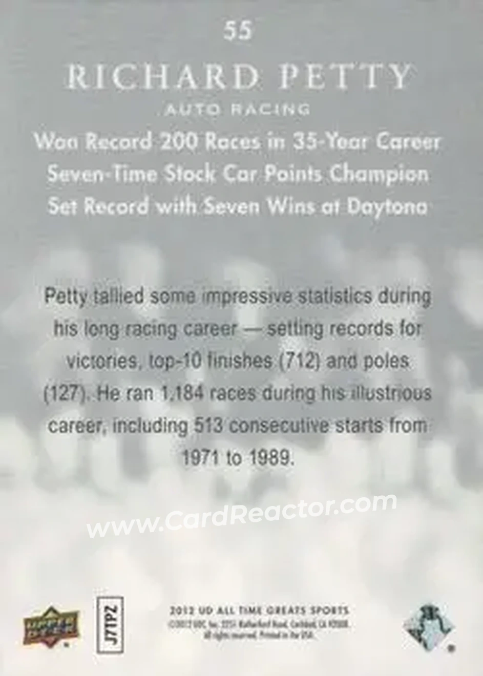 2012 Upper Deck All-Time Greats #55 - Richard Petty - Back