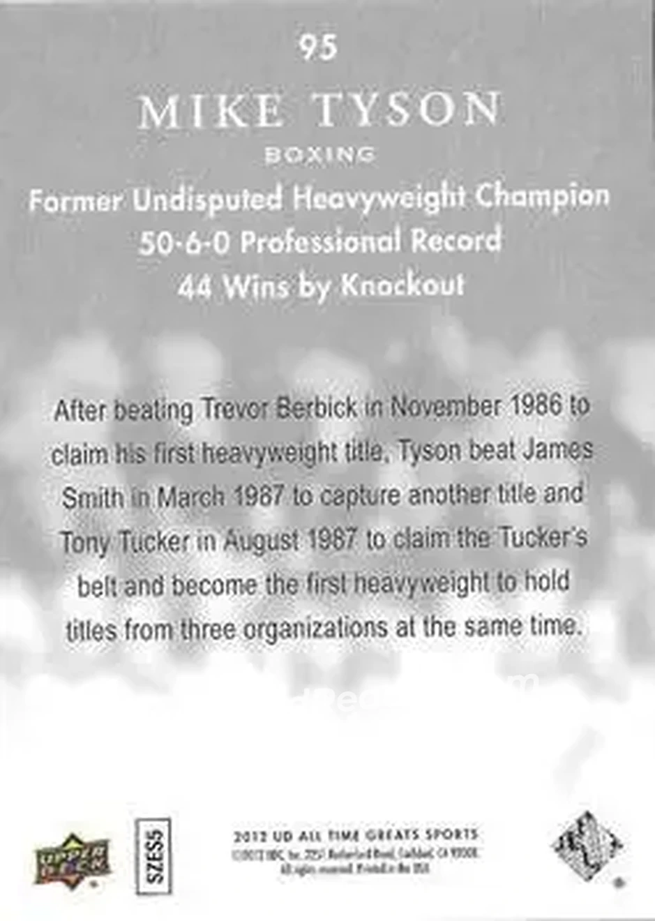 2012 Upper Deck All-Time Greats #95 - Mike Tyson - Back